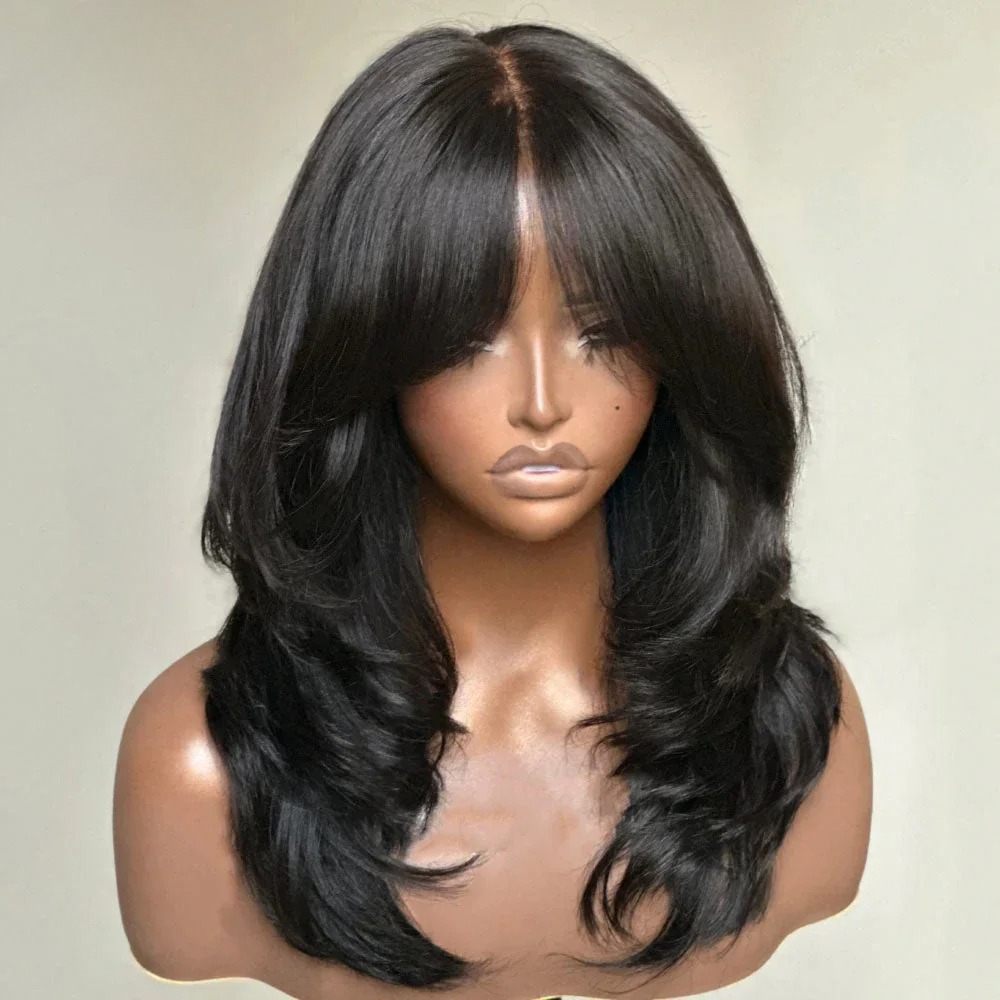 Wear And Go Wig With Layered Bang Glueless Ready To Wear 360 Full lace Human Hair Wigs For Women 13x4 Lace Closure Wig Synthetic