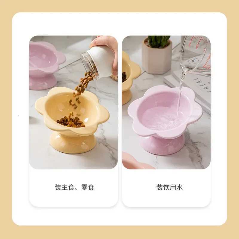 Sunflower Shape Ceramic Cat Bowl Dog Puppy Feeder Feeding and Eating Food Water Elevated Raised Dish for Cat Dog Pet Supplies Y250806