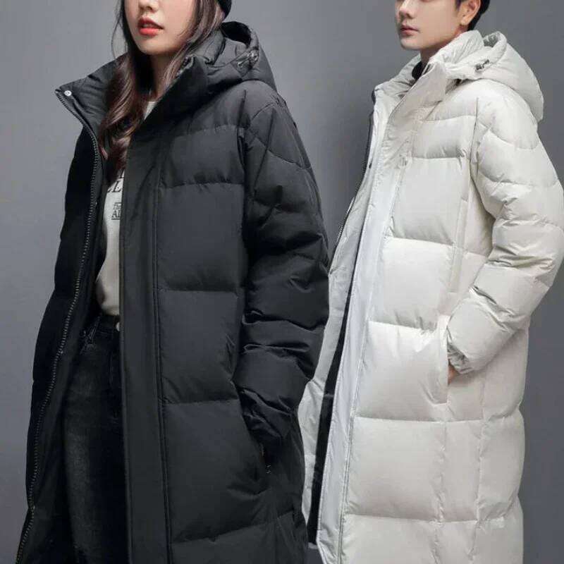 Gmiixder Unisex Warm Down Men's Thick Hooded Solid Zipper Parkas Women's Over-the-Knee Extra Long Winter Padded Jacket