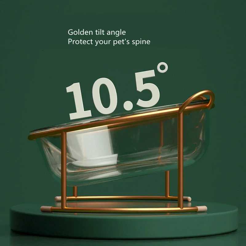 Fashion Cat Accessories Cute Pet Food Feeder Glass Dog Double Bowl Pet Bowls with Golden Stand Raised Cat Bowls Dog Water Bowl Y250806