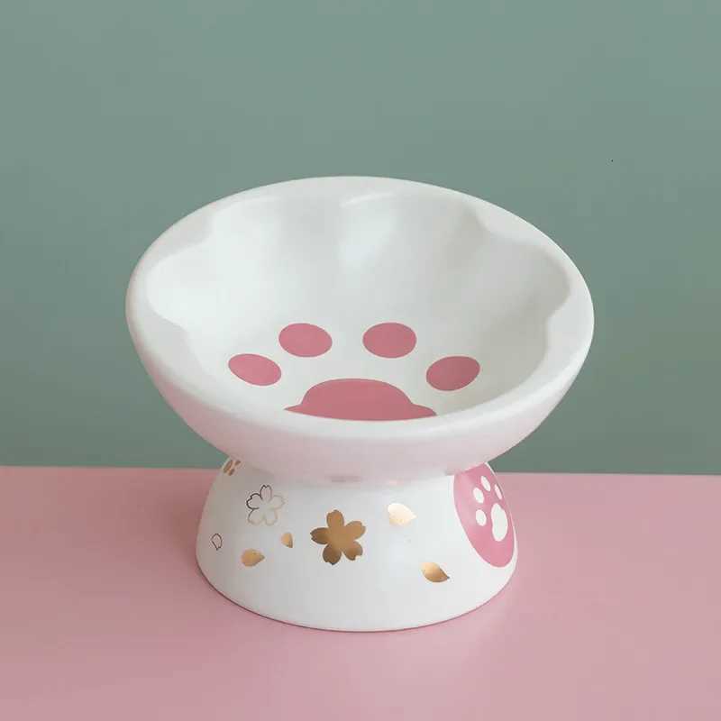 New Ceramic High-foot Oblique Mouth Cat Bowl Pet Bowl Cute Paw Shape Pet Feeder Cat and Dog Food Bowl Cervical Spine Cat Food Y250806
