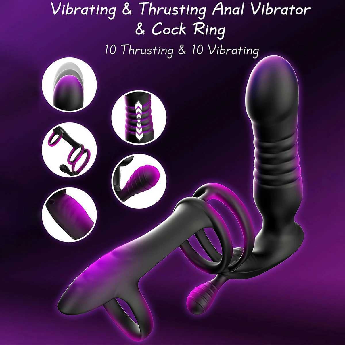 Anal Plug Prostate Massager Thrusting G-Spot Penetration Erotic Masturbation Adult Sexy Men Gay Cock Ring Dildo Sex Toys W250807