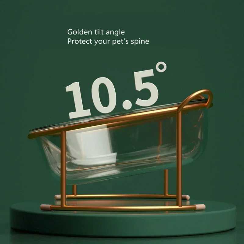 Glass Cat Bowls Small Dog Food Feeding Puppy Water Feeder with Metal Frame Single or Double Option Pet Product Supplies Y250806