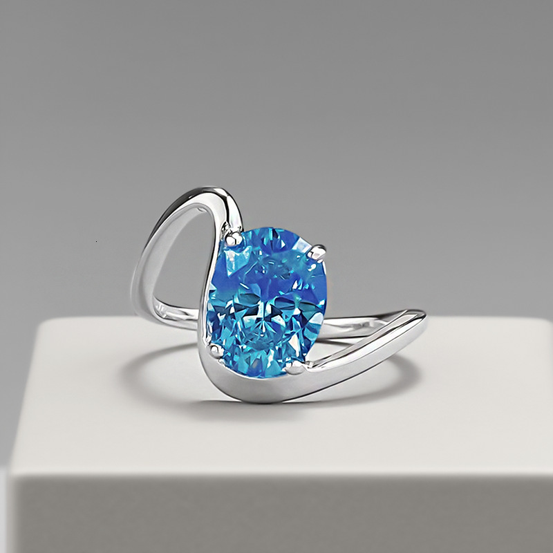 Hui Zhi Wing Jewelry New S Silver Wave Sea Blue Pigeon Egg Design Ring