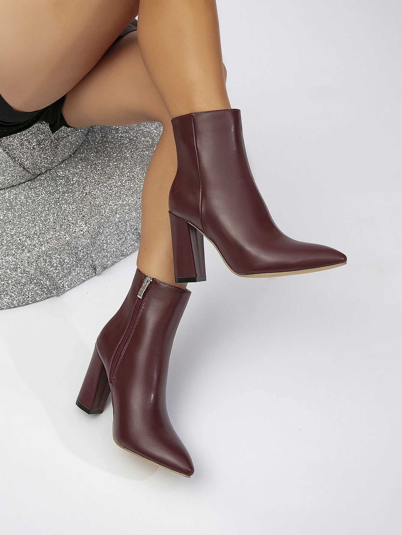 Womens New Short Boots White Boots with Simple and Sexy Side Zipper Thick Heels High-Heeled Short Boots and Bare Boots XJ250807