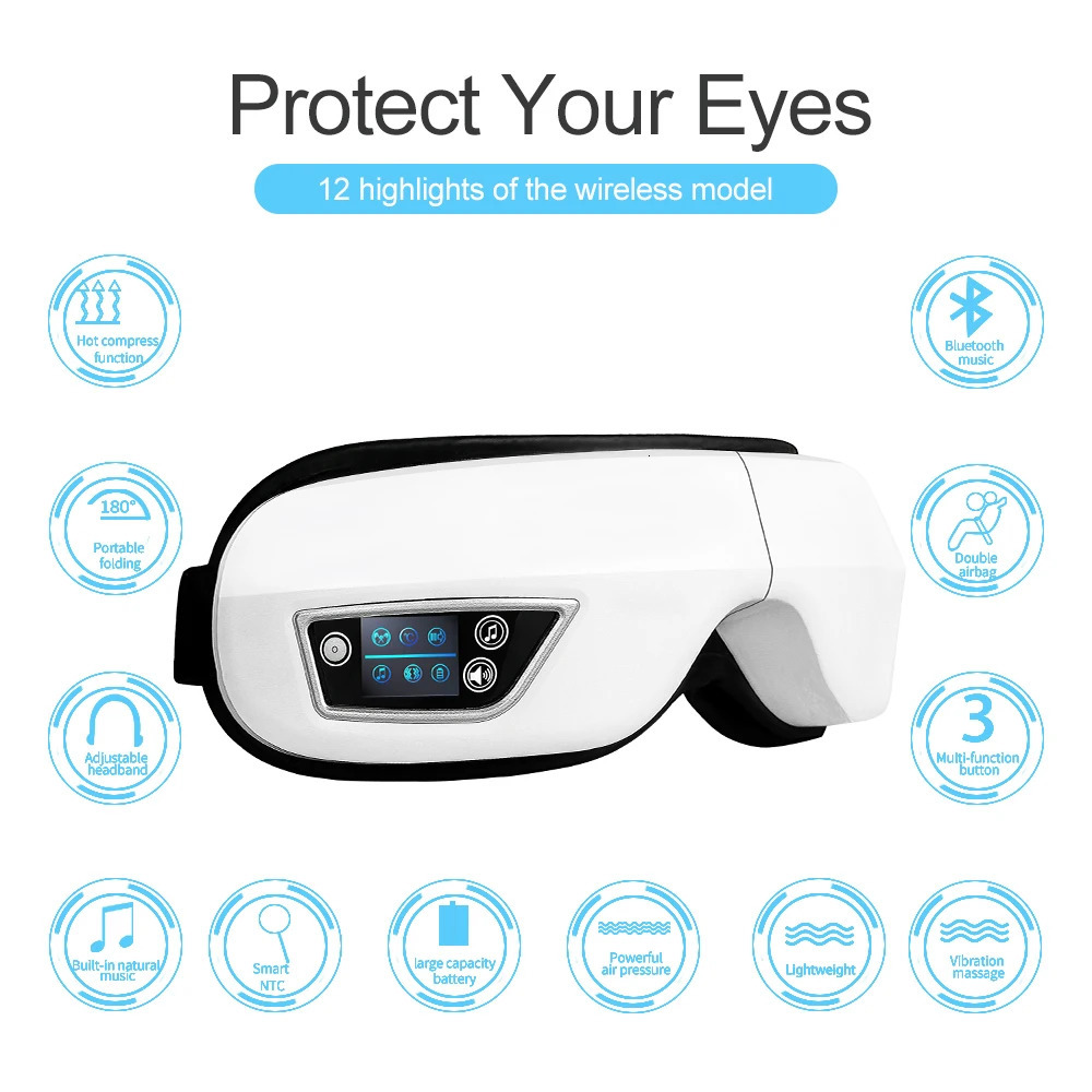 Smart Eye Massager Airbag Vibration Rechargeable Portable Foldable Relax Fatigue Eye Care Device Bluetooth Music Eyemask 250729