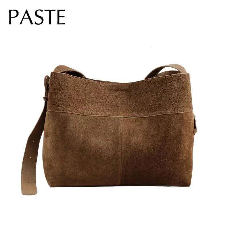 New Winter Matte Suede Cow Leather Women Tote Coffee Retro High end Warm Color Female Shoulder Bag Huge Commute Travel Handbag bag