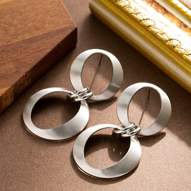 Fashion Simple Style Double Circle Pendant for Women High-end Sier Needle Earrings