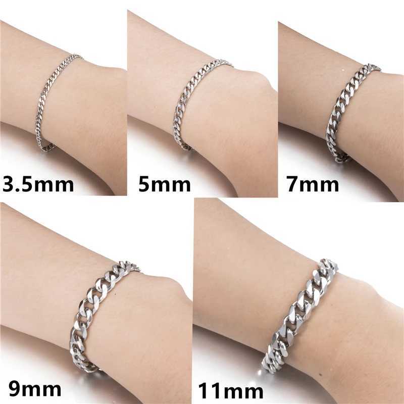 18cm 20cm 23cm Men Bracelets Silver/Gold/Black Color Curb Cuban Link Stainless Steel Bracelet For Women Mens Jewelry W250807