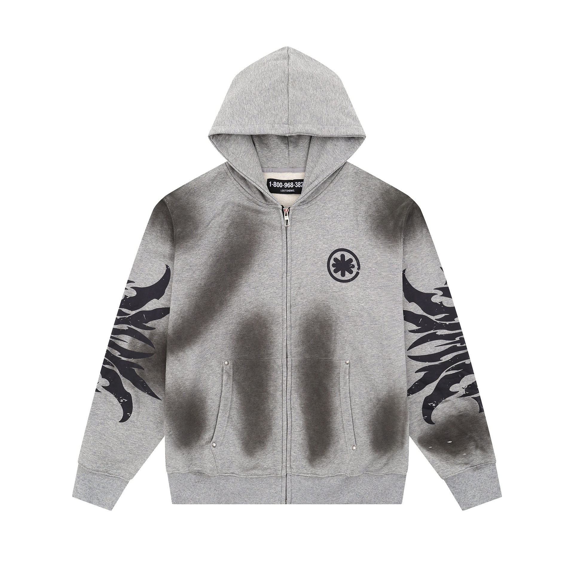 Men's Hoodies LOST SHDWS Hoodie Real Pictur Classic Logo Pattern Wash Old Retro Zipper Cardigan Lostshdws Hooded Sweatshirt Men Women