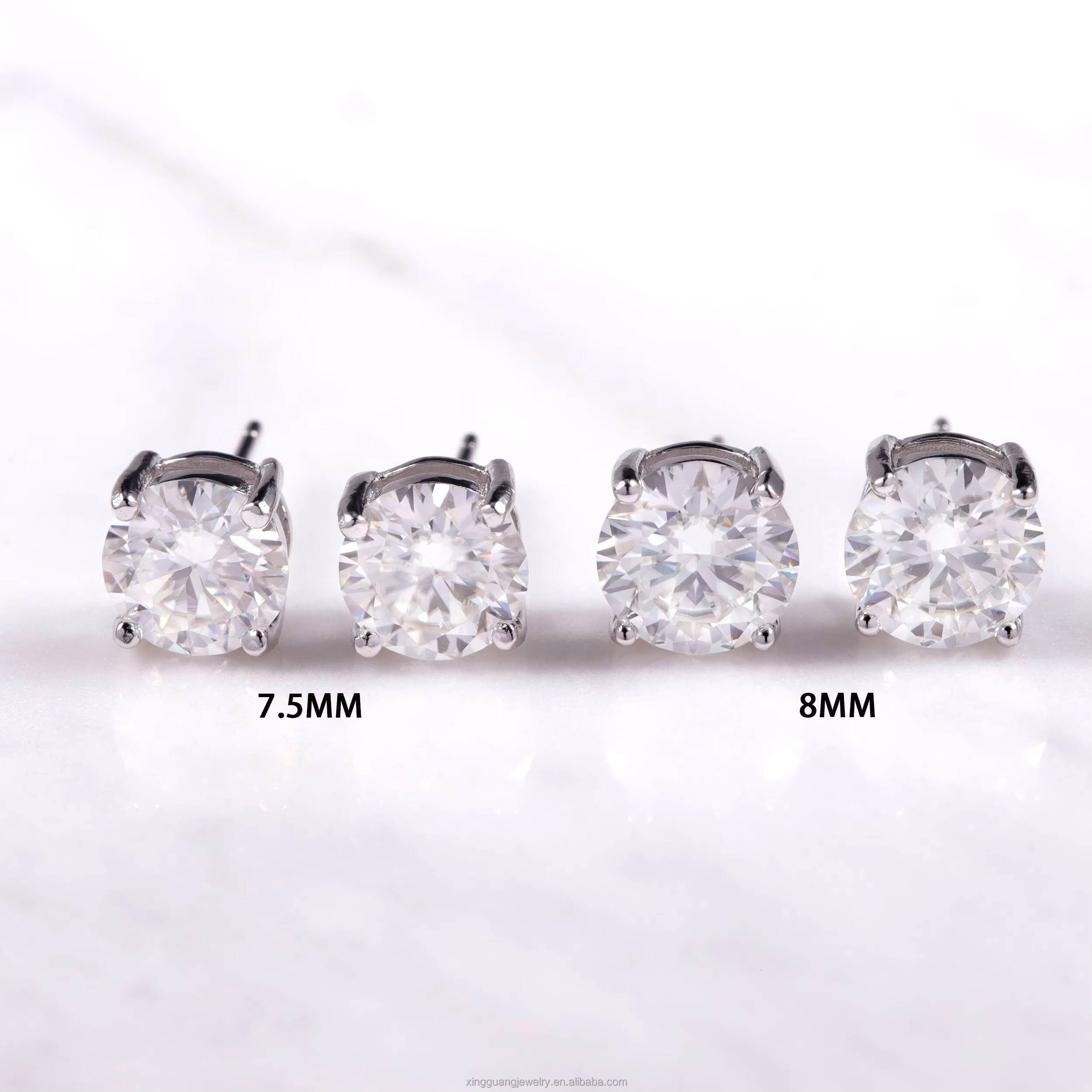 Hot Sale 4 Prongs GRA Moissanite 1CT 2CT Round Diamond 925 Sterling Silver White Gold Plated Stud Earrings Men Women Jewelry