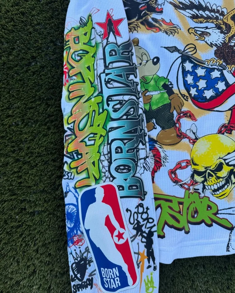 Harajuku Casual Hip-hop High Street Trendy Oversized Long-sleeved Tops Men Y2k Gothpunk Animation Printed T-shirt Men 250807