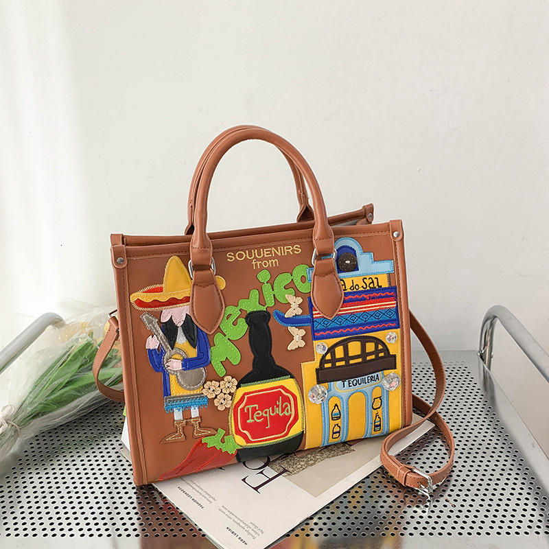 Free shipping designer Large Capacity Bag for Women New Retro Handbag Crossbody Bag Tote Bag Niche Embroidery Graffiti Mexican Style Shoulder Bag