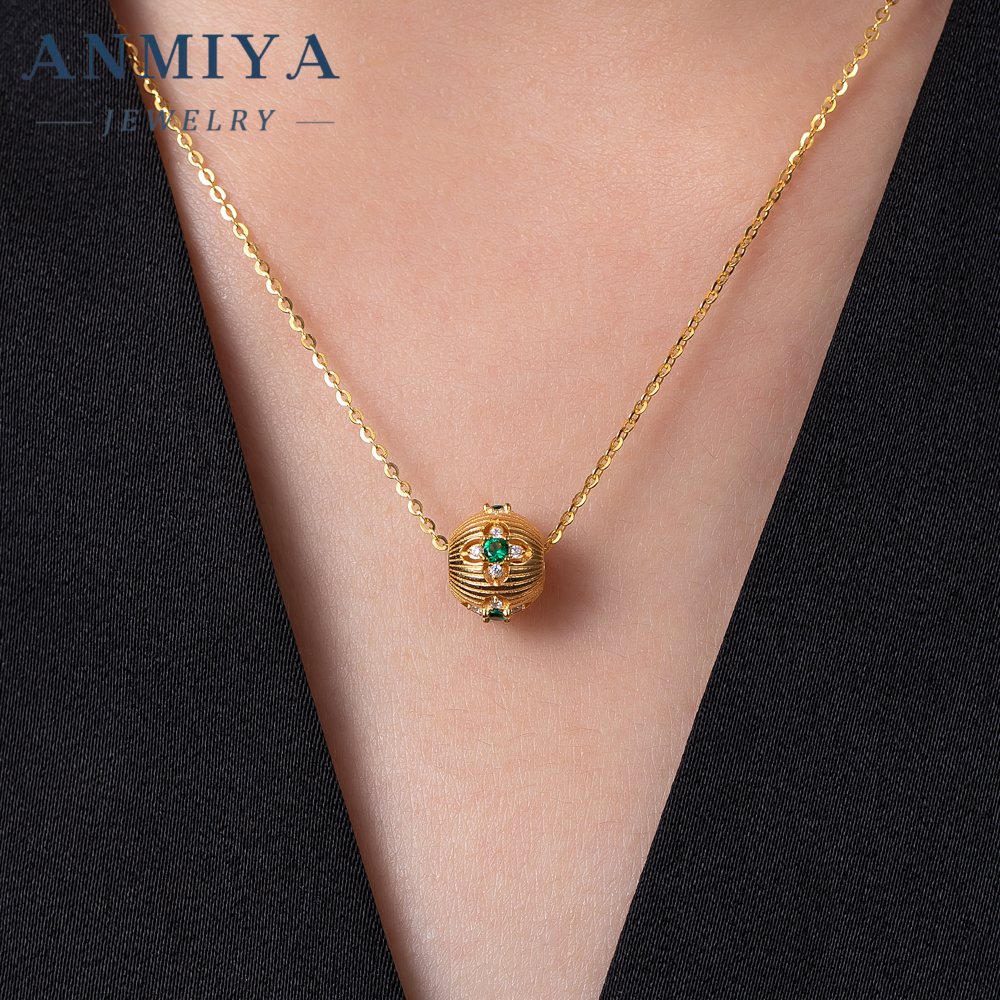 Custom Minimalist 18K Gold Flower Inlay Emerald Zircon Necklace with Certificate