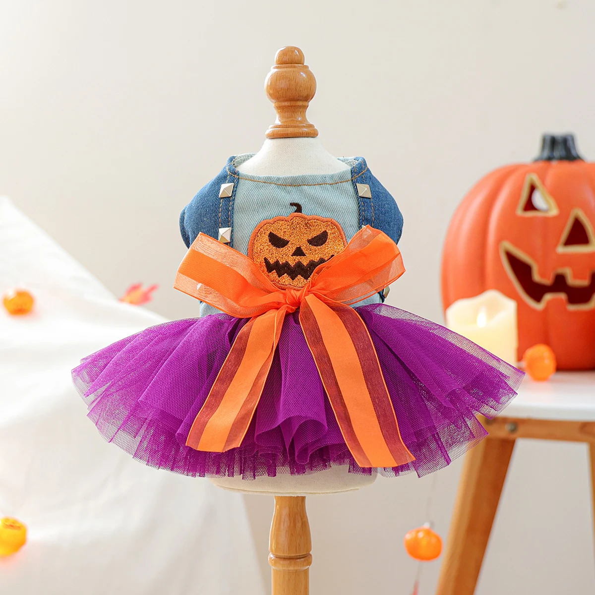 1PC Quirky Pumpkin Skirt Pet Clothes Dog Cat Autumn Halloween Orange Bow Sleeveless Wedding Dress 250805