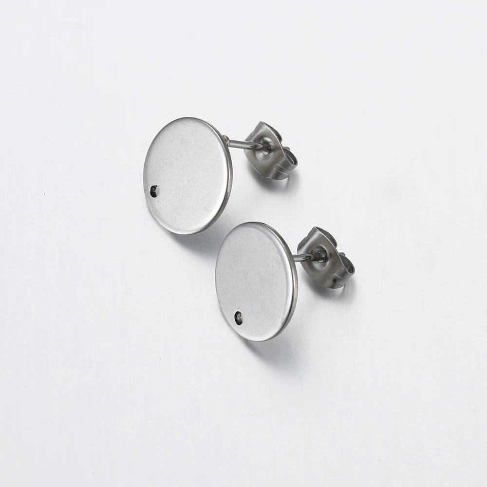 10pcs No Fade Stainless Steel Round Blank Post Earring Studs Base Pins With Plug Ear Back for Jewelry Making DIY Supply 250804