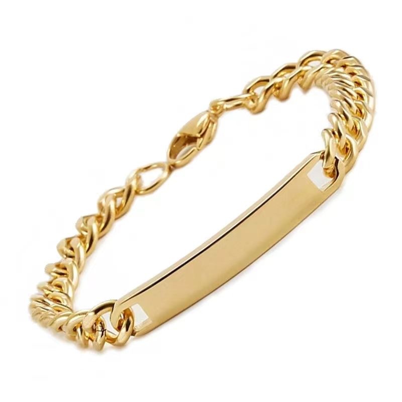 Simple Customized Name Logo Text Men 18k Gold PVD Stainless Steel ID Blank Bar Bracelet Jewelry Length 20cm/20cm+5cm 19cm+5cm wholesales frop ship for