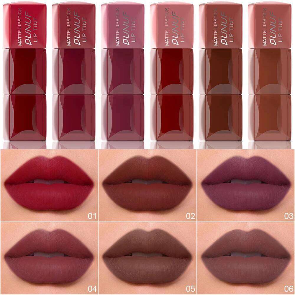 DUNUF 6pcs matte easy veet gloss color development waterproof non-stick lip glaze set Lip Gloss Lipstick X250807