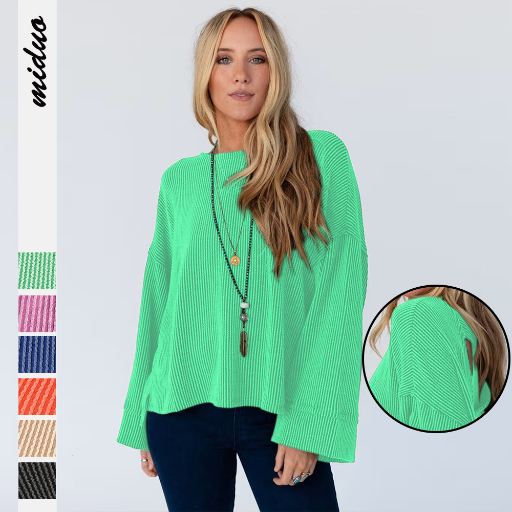 Women's Hollow Out Twisted Ribbed Long Sleeve T-Shirt Trendy Loose Casual Commuter Top