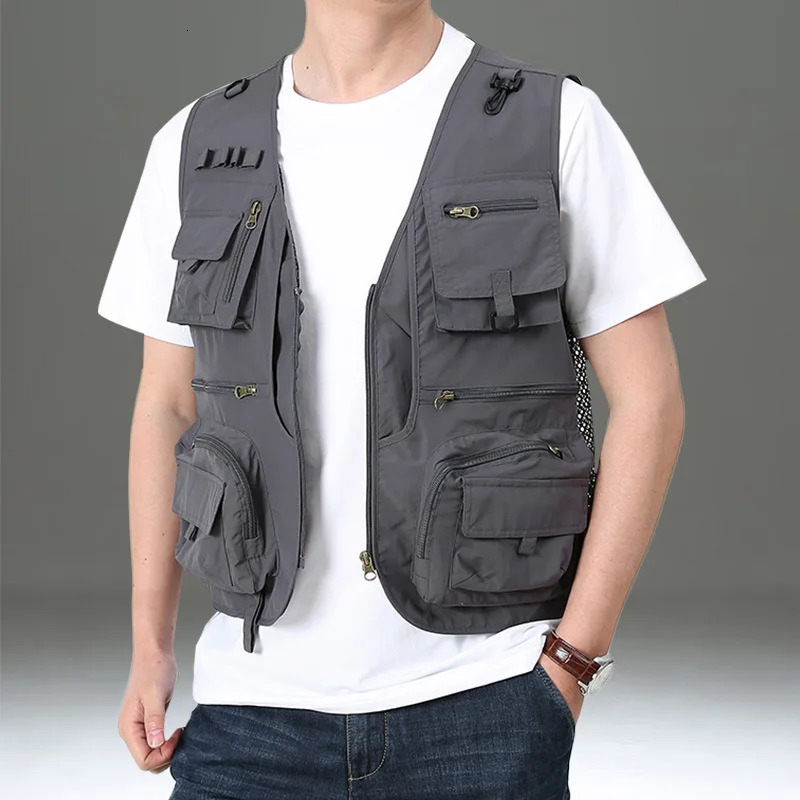Summer Men Unloading Tactical Vest Coat Casual Mens Pographer Waistcoat Mesh Work Sleeveless Jacket Tools Pocket Vest 5XL 250804