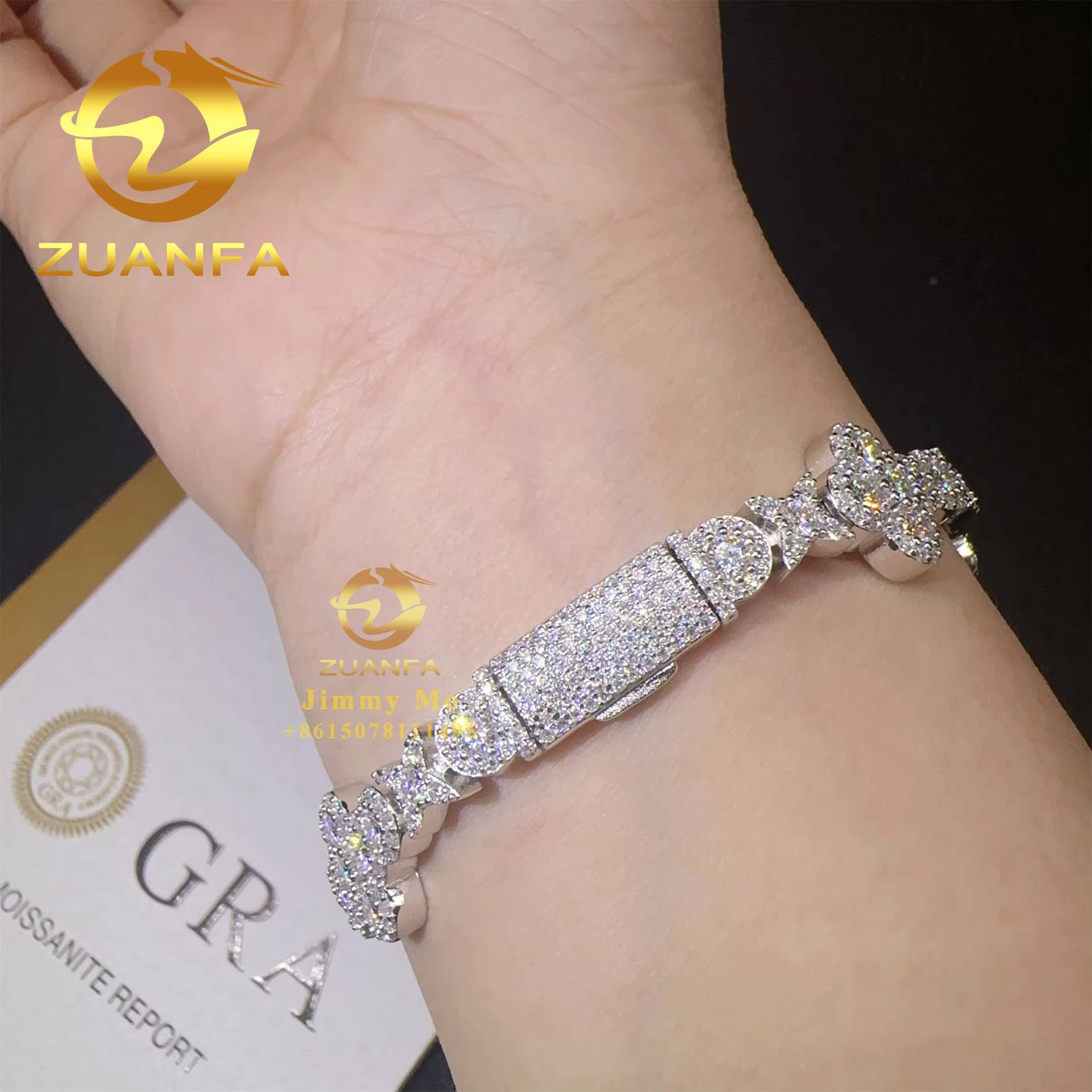 2025 Popular New Arrivals Bulk Stock 925 Silver Iced Out Hip Hop Jewelry VVS1 Moissanite Diamond Cross Cuban Bracelet Men