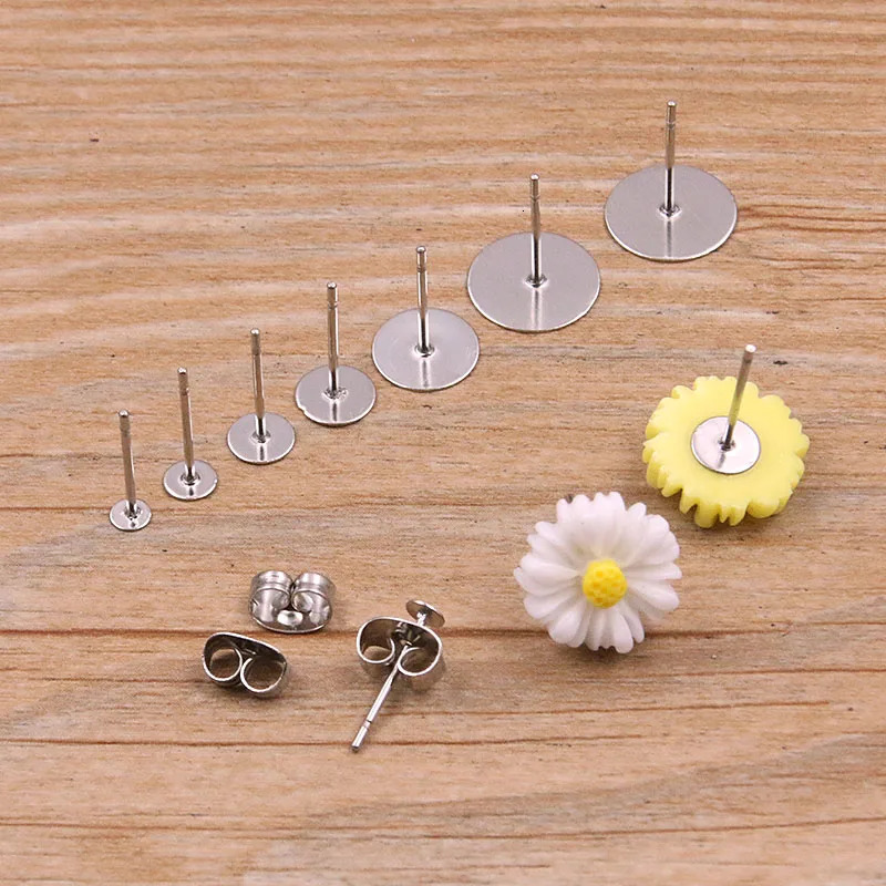 50100pcs 2 Color Stainless Steel Earring Studs Blank Post Base Pins With Plug Findings Ear Back For DIY Jewelry Making 250804