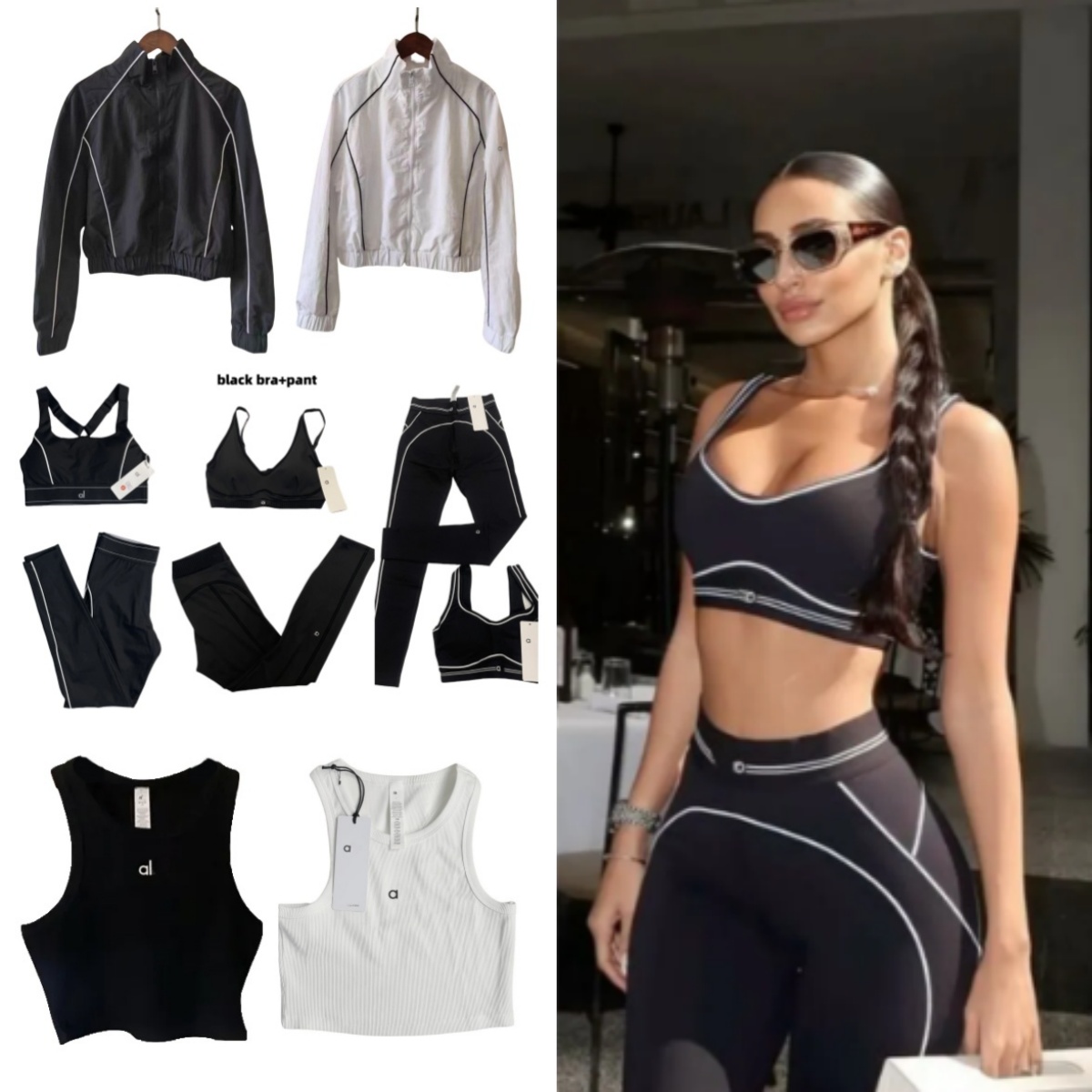 2025 5A Yoga Set top Seamle Top Sport Heart Throb Bra+Legging High End White Striped Low Back Dance Outfit Summer Women et Running Alone women