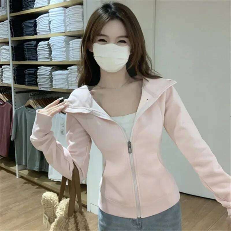 Cerulean Blue Slimming Yoga Wear Women's Hooded Sweatshirt Petite Spring Autumn 2024 New Style Casual Zip-Up Cardigan