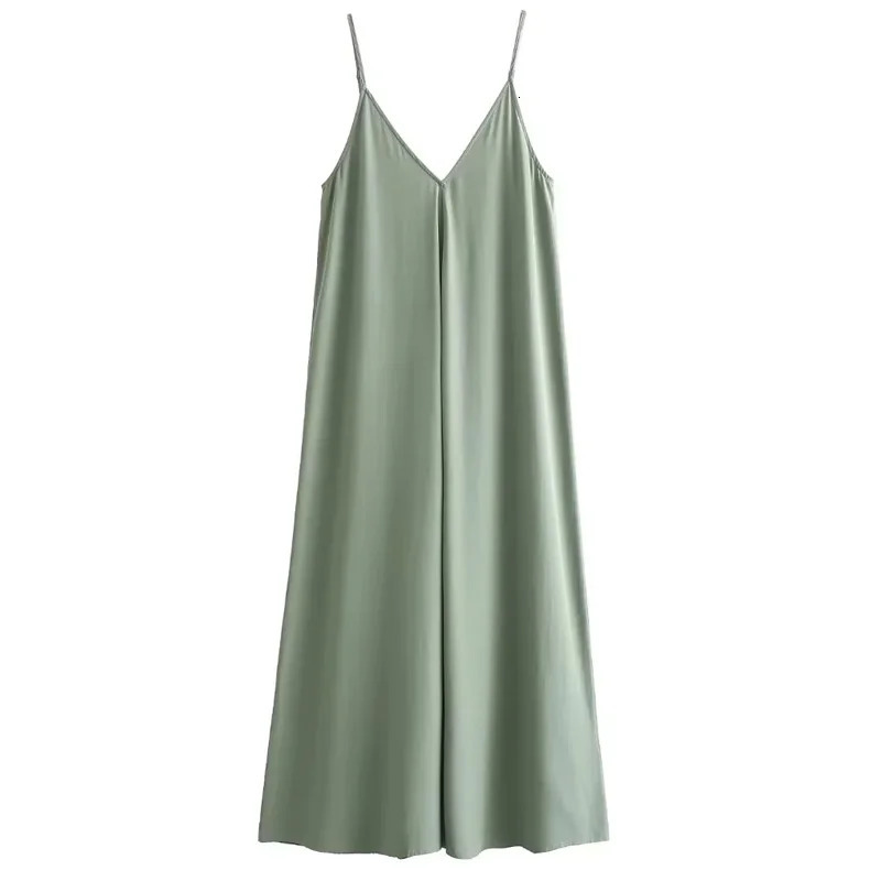 TRAF Slip Dres 2024 Summer Womens Loose Dresses Sleeveless Thin Straps Black Long Backless Beach Holiday 250807