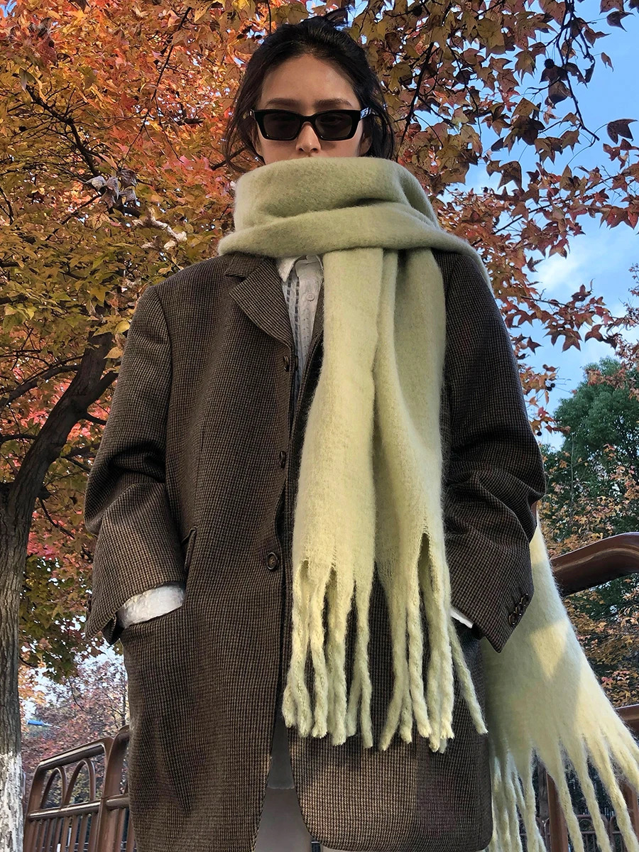 Women Thick Shawl Wraps Scarf Winter Warm Fashion Solid Color Pashmina Scarves Long Tassel Hijab Stoles Bufanda Mujer 250805