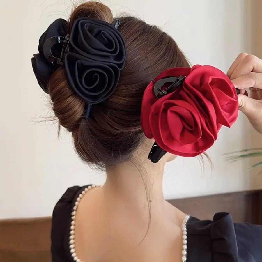 13cm Rose Flower Large Hair Claw Women Elegant Finishing Hair Accessories Hair Clips U250807