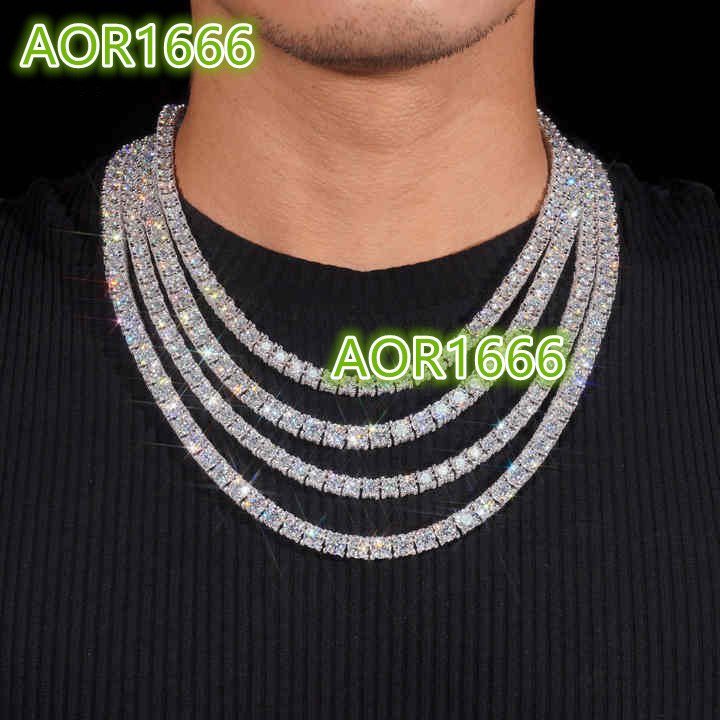 Hot Sale 3Mm 4Mm 5Mm Vvs Pass Diamond Tester Iced Out Chain Tennis Necklace White Gold 925 Sliver Custom Moissanite Tennis Chain