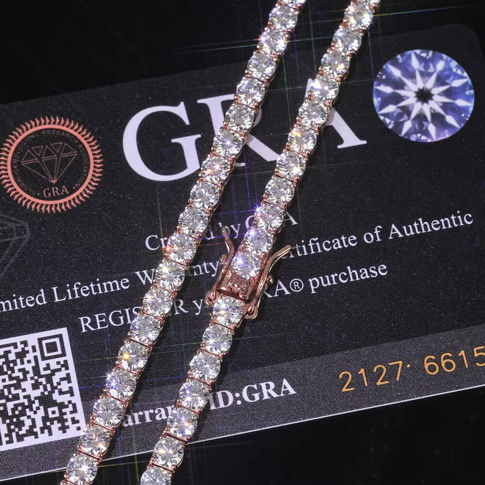 VVS Moissanite Tennis Bracelet Women Iced Out Round Brilliant Cut 925 Silver Rose Gold Plated Jewelry Gift for Party