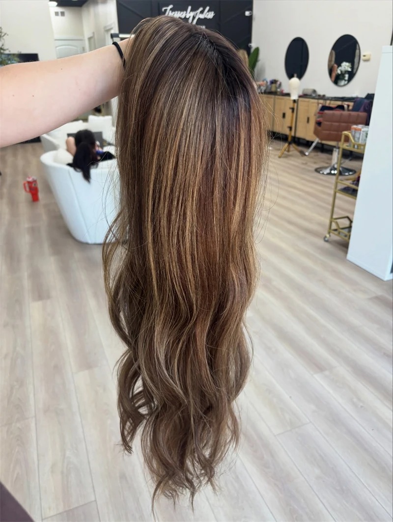 P4/27 Highlight Ombre Brown Body Wave 13x6 Human Hair Wig Wear And Go Glueless Wig 13x4 HD Lace PrePlucked 28 Inch For Women Synthetic