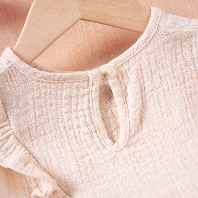 Summer girls' sleeveless lace straight-leg pants two-piece set cotton double gauze children's set skin-friendly fabric sweat-absorbingable c