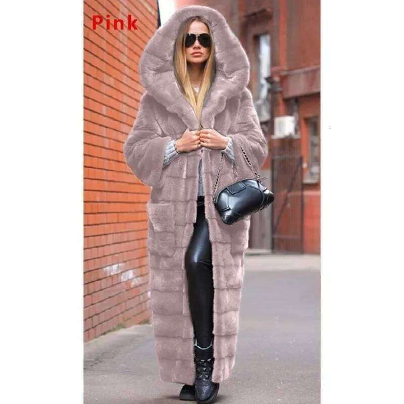 Faux Coat Hooded Winter Jacket Women Fur Robe Windproof Design Long Sleeve Cardigan Warm Thick Large Size