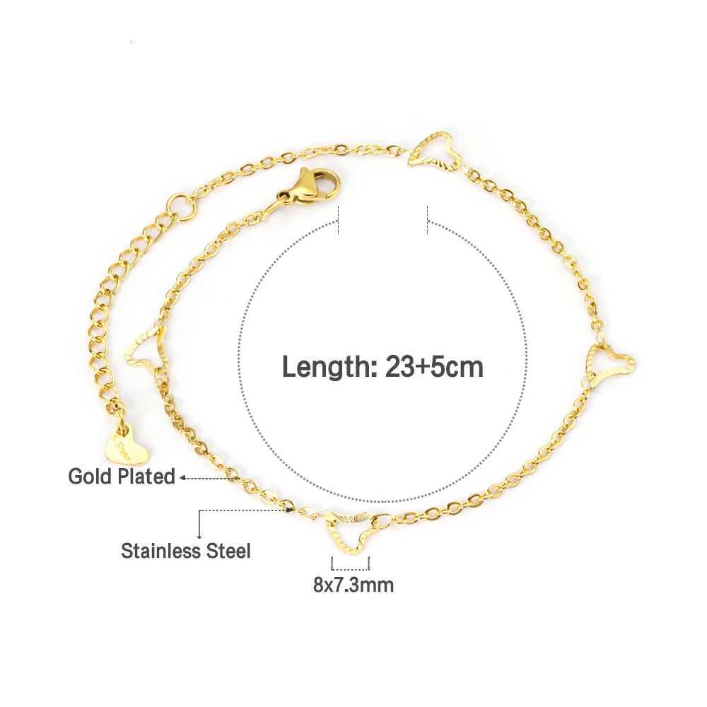 LUXUSTEEL Golden Color Heart Charm Anklets For Women Trendy Stainless Steel Anklet Daily Summer Beach Accessories Y250805