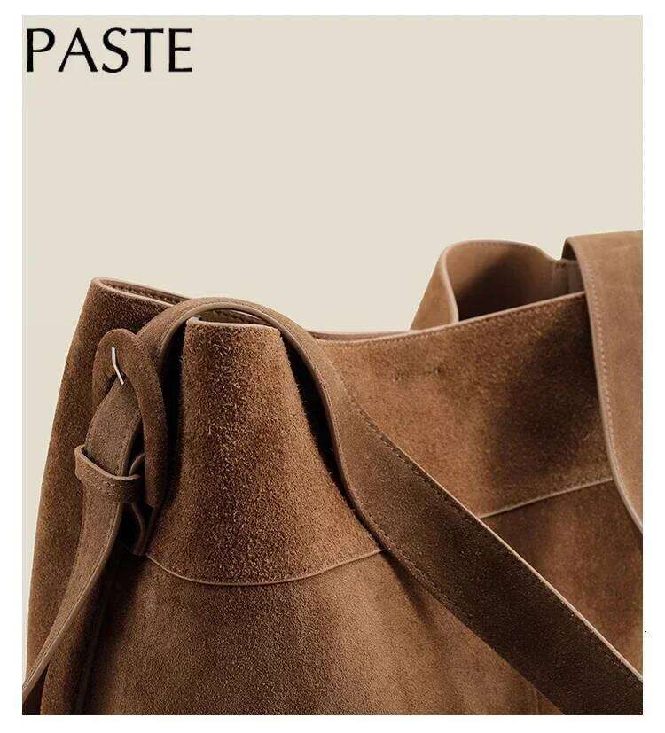 New Winter Matte Suede Cow Leather Women Tote Coffee Retro High end Warm Color Female Shoulder Bag Huge Commute Travel Handbag bag