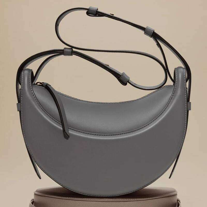 French fashion genuine leather women s crescent bag niche design zipper closure shoulder crossbody