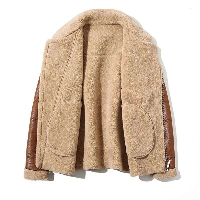 Men's Clothing Lapel Fur All-In-One Warm Plus Veet And Thickened Imitation Sheepskin Short Leather Jacket Handsome Motorcycle Suit