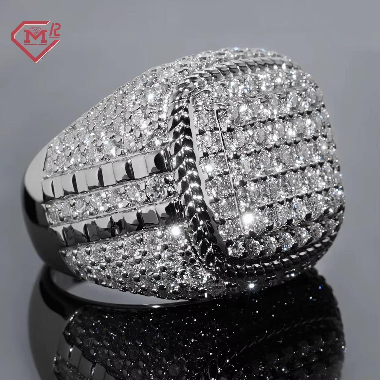 Vvs Men Moissaite Ring Hip Hop Fine Jewelry Custom Design S925 White Gold Plated Moissanite Ring