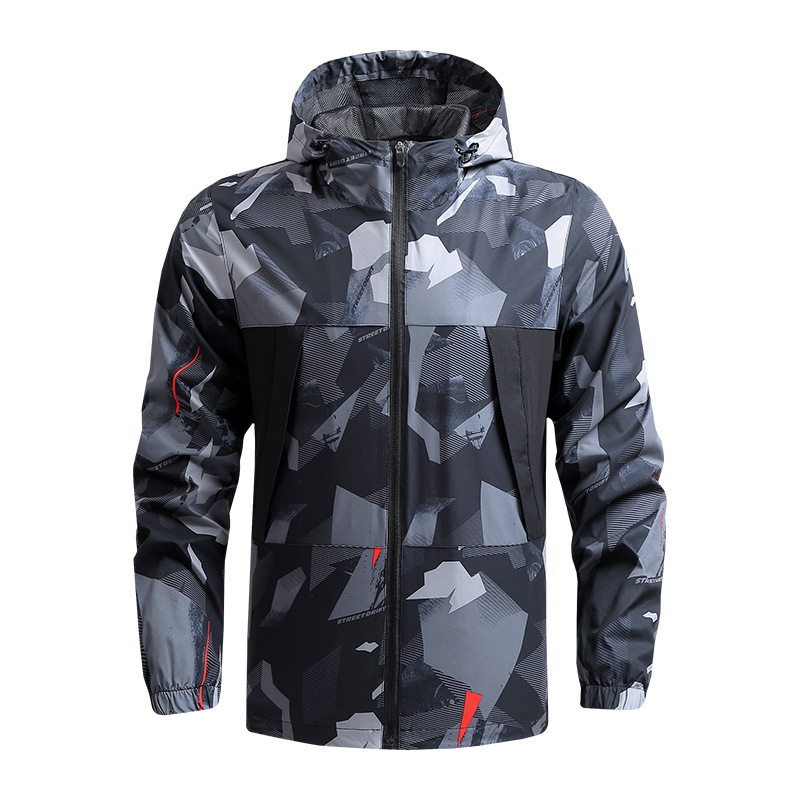 Men's outerwear fashionable windbreaker spring and autumn mountaineering thin casual quick-drying windbreaker, outdoor sports hooded jacket Europ