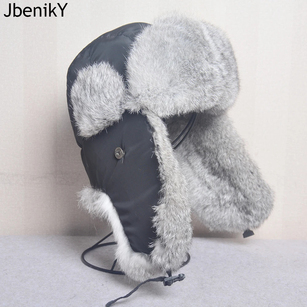 Thick Warm Bomber Hat Men Real Rabbit Fur Earflap Trapper Outdoor Russian Cap Male Plus Size Winter Hats Ski Russian Hat 250806