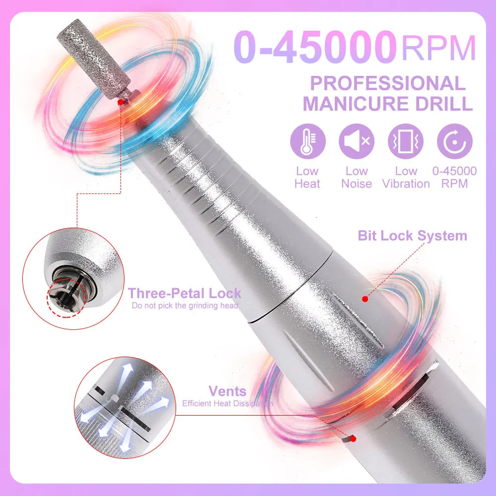 Professional 45000RPM Electric Portable Nail Drill Machine Rechargeable Low Noise Nail Sander File for Manicure Salon Tool 250807