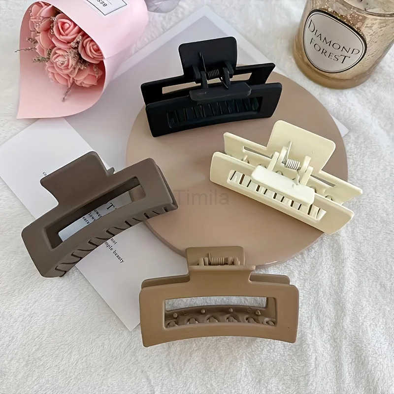 4pcs Set Women Hair Claw Simple Style Solid Color Big Hair Claw Clips Square Hair Clips Rectangular Fashion Hair Accessories U250807