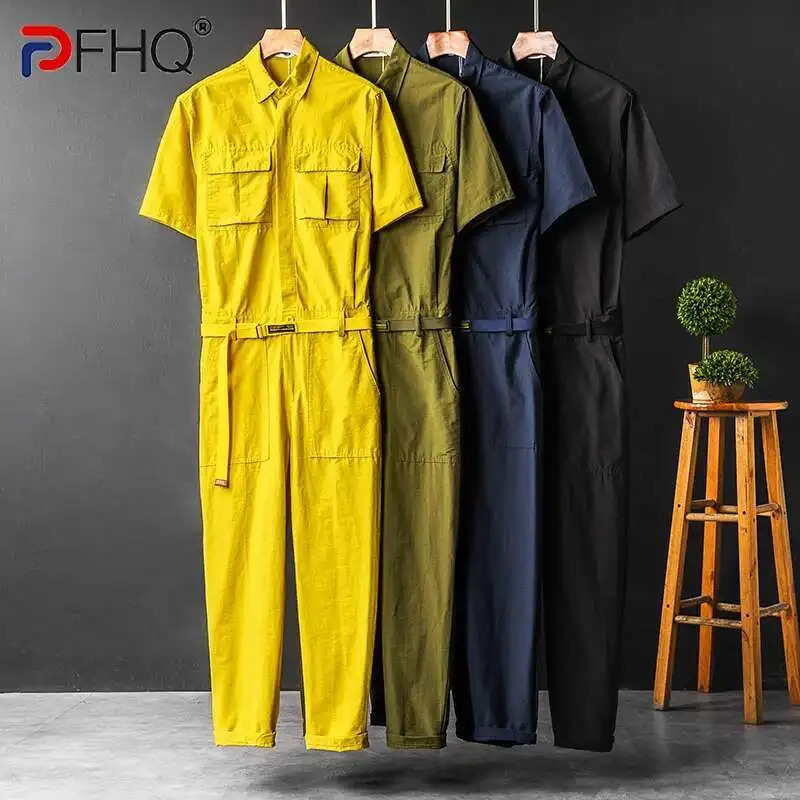 PFHQ American Trendy Casual Jumpsuit Men Women Thin Summer Short Sleeve Onepiece Suit Male Overalls 2025 Fashion 21Z7632 250804