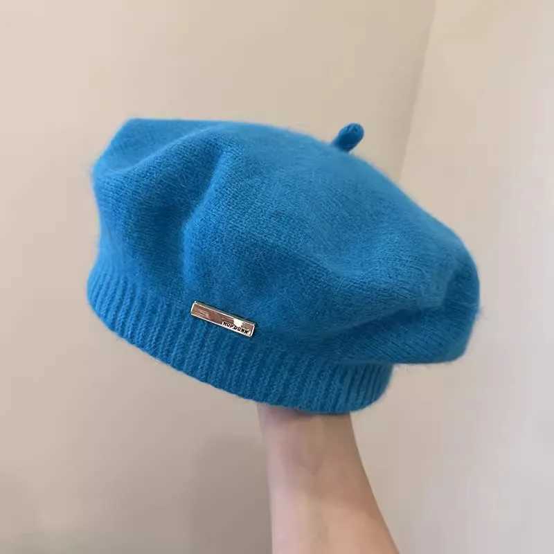 Korean Version Simple Real Rabbit Fur Beret Versatile For Autumn And Winter Out Of The Street Knitted Artist Hat XJ250807