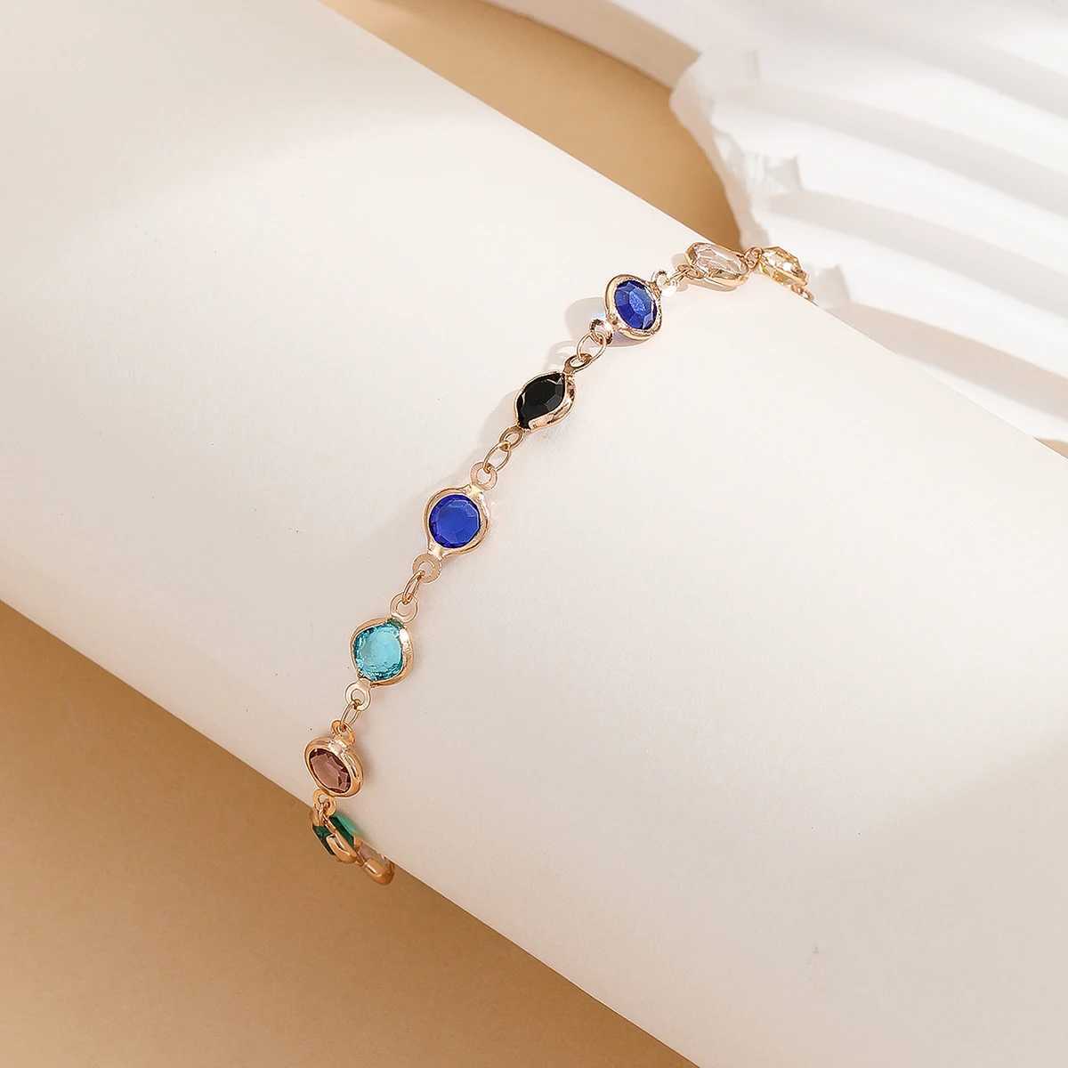 Kinitial Exquisite and fashionable laser plated anklet with black blue and multicolored white stones as an anniversary gifts Y250805
