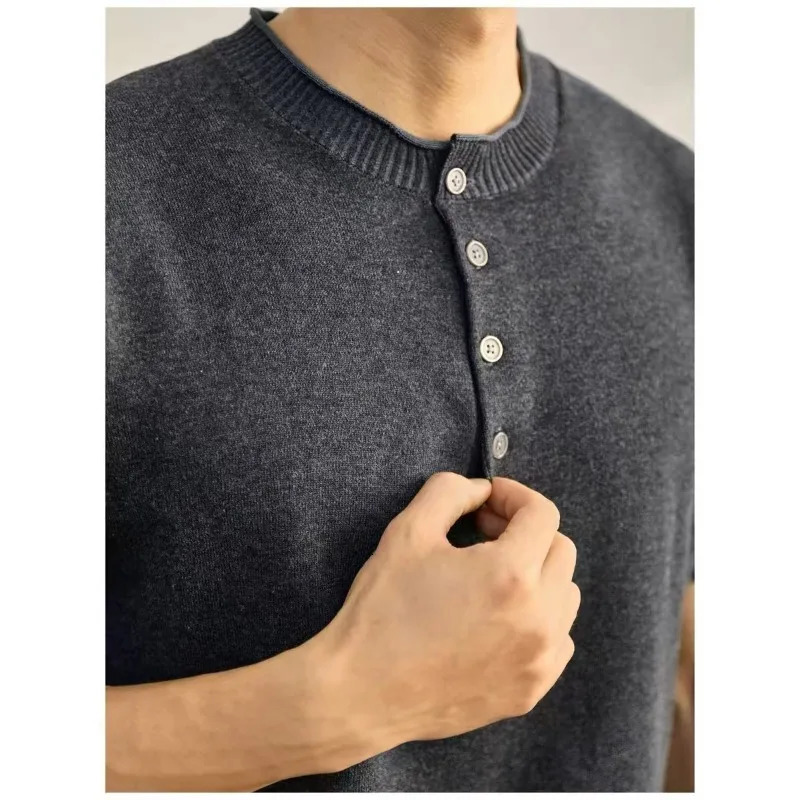 Sweater for Men Pullovers Old Money Man Knitwear Short Sleeve Knit Jumpers Solid Cotton High End Casual Vintage Sweaters 250804