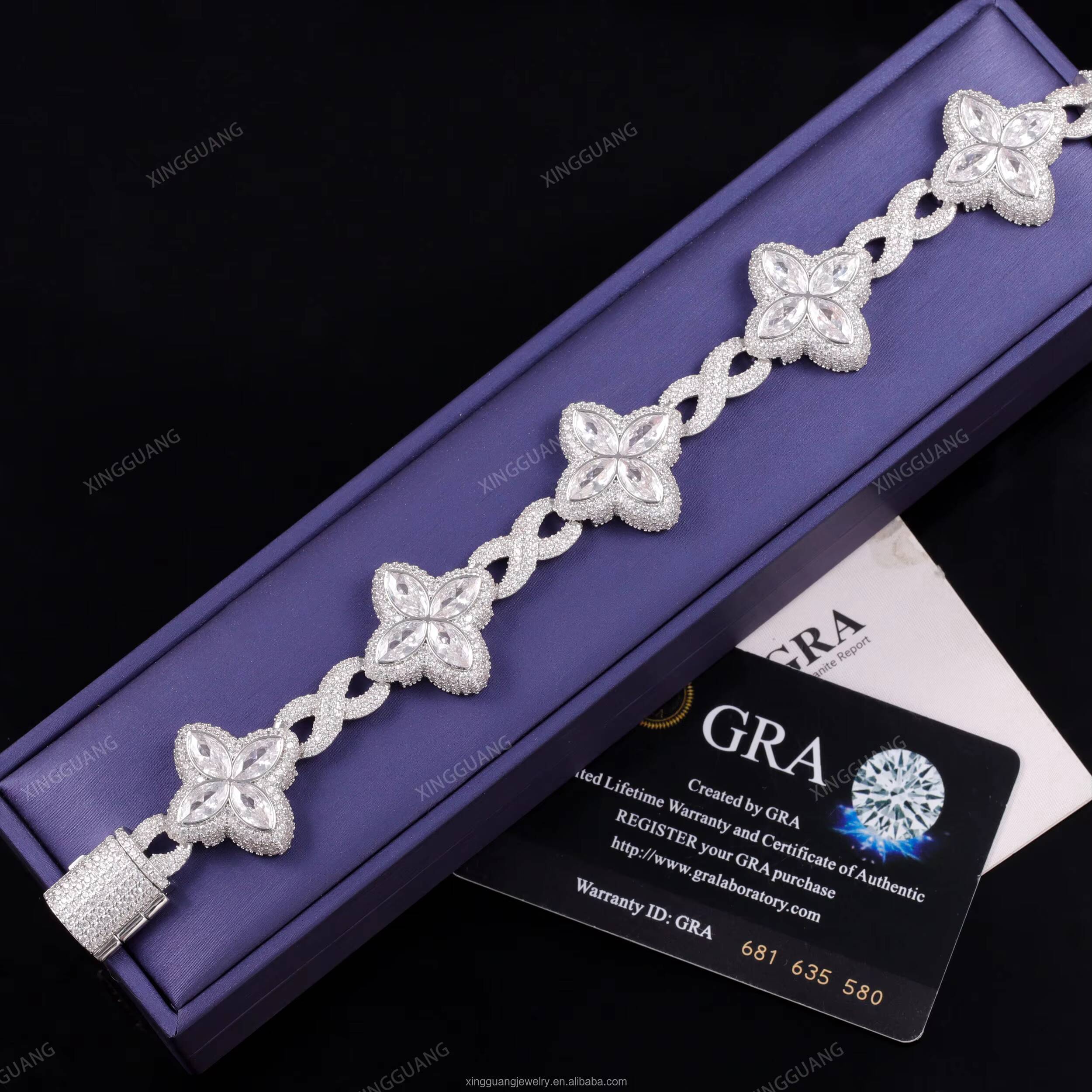 XG Rts Marquise Clovers Diamond Bracelets 925 Silver VVS Moissanite Pass Diamond test Fine Jewelry Bracelets Bangles